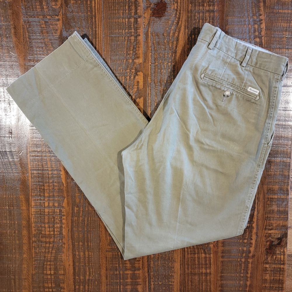 Vintage Faconnable Mens 36×32 Chino Pants 85%‎ Cotton 15% Wool Flat Front Olive